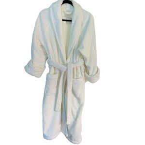 Frette Turkish Terry Bath Robe Size S/M White 100% Cotton Shawl Collar Belted